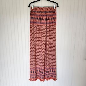 NEW RAGA Pink Boho Print Tassel Side Slits Maxi Skirt size Small